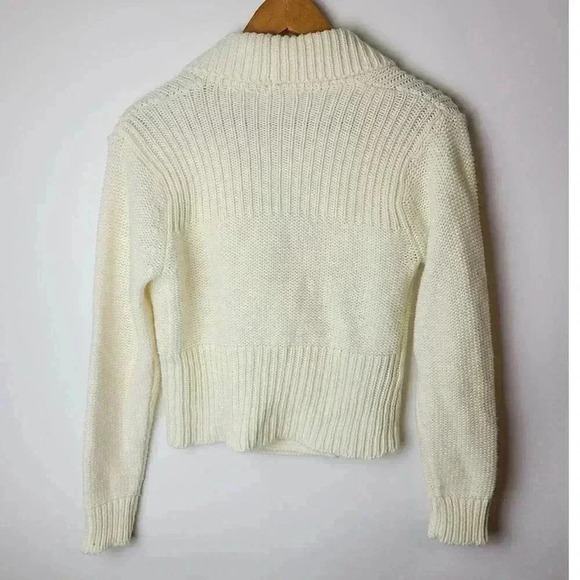 Vintage 70s Cream White 'Satisfaction Always' Knit Cardigan Sweater - L - Picture 2 of 3